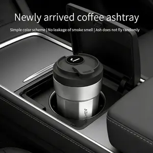 Illuminated Car Ashtray Cup with Cover Metal Insert Leakproof Smokeless Auto Accessories Creative Glowing Coffee Mug for Car