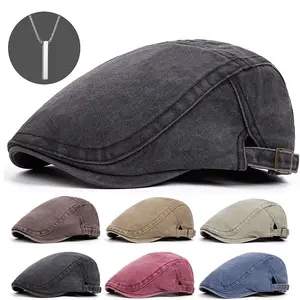 2pcs, "Ne Hat And One Decorative Necklace" Combination, Men'S Outdoor Newspaper Hat Flat Ivy Hat Ireland Taxi Ivy Driving Hunting Ha