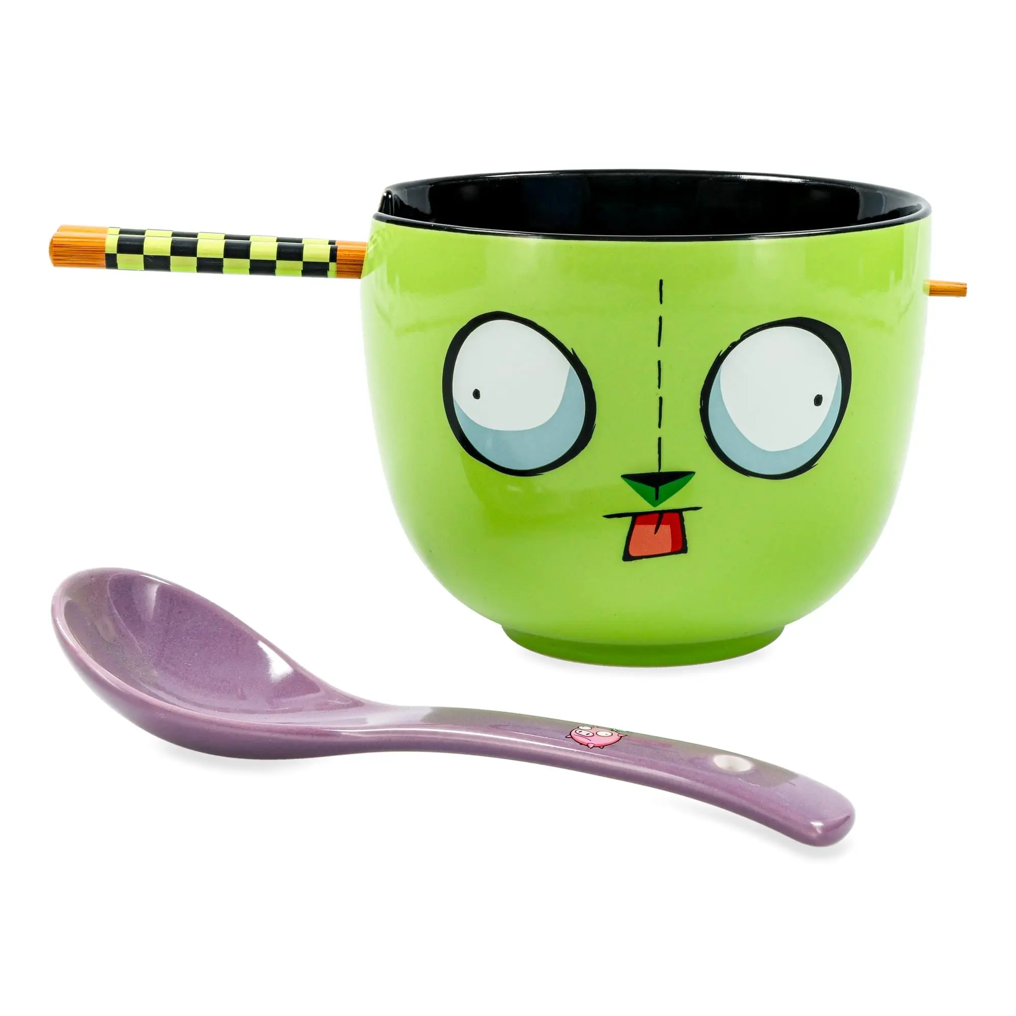 Invader Zim GIR Ceramic Dinnerware Set - Ramen Bowl, Cutlery, Utensils, Tableware with Chopstick and Spoon, Kitchen Gift Set for Anime Fans
