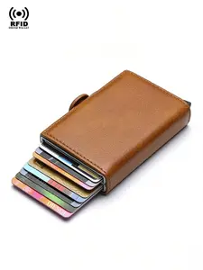 Carbon Fiber Anti Rfid Credit Card Holder for Men, Double Cardholder Wallet with Trifold Design, Minimalist Metal Business Wallet Gift