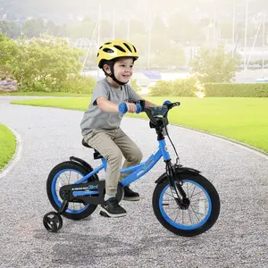 COSTWAY - 12/14/16/18 Inches Kids Bike with Removable Training Wheels and Adjustable Seatfor 3-8 Years Old Navy-14 inches
