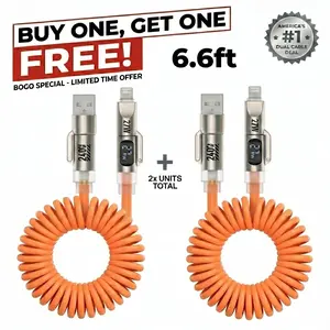 【Buy 1 Get 1 Free】Dark Magic 5-in-1 240W Digital Display Fast Charging Cable, Liquid Silicone Multi USB A/C to Type C/Lightning Cord, All-in-One for Car, Office, Home & Travel for iPhone 17/Samsung/Laptop