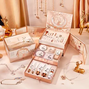 Luxurious All-in-One Makeup & Skincare Gift Set - Elegant Rose Golden Box with Deer Motif, Complete Cosmetic Kit for Beginners, Ideal Christmas or Valentine's Day Present for Women and Moms, Makeup Accessories