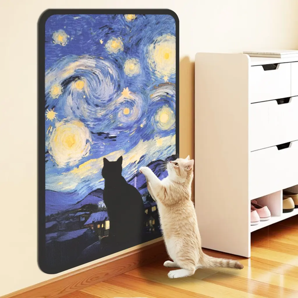Cat Scratching Post Pet Toy, Indoor Cat Scratch Pad Star Scratcher for Play, Durable Multi-Functional Cat Climbing Mat, Self-Adhesive, Cartoon Pattern, Home, Christmas Decorations