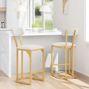 Bar Stools Set of 2, Modern Tall Barstools with Back for Kitchen Counter, Island Chairs for Dining Table, Counter Height Bar Stools, Metal Counter Stools with Upholstered for Kitchen