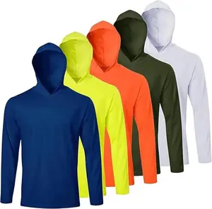 5pcs Men UPF 50+ Sun Protection Hoodie Long Sleeve T Shirts Pack Quick Dry Shirt for Athletic Running Activewear Workout Outdoor Gym Outfit Tee