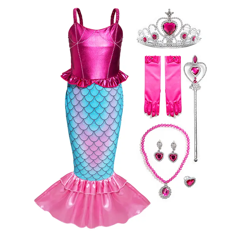 Mermaid Costume for Girls Princess Dress Up with Accessories – Comfortable & Sparkly Outfit for Halloween Parties