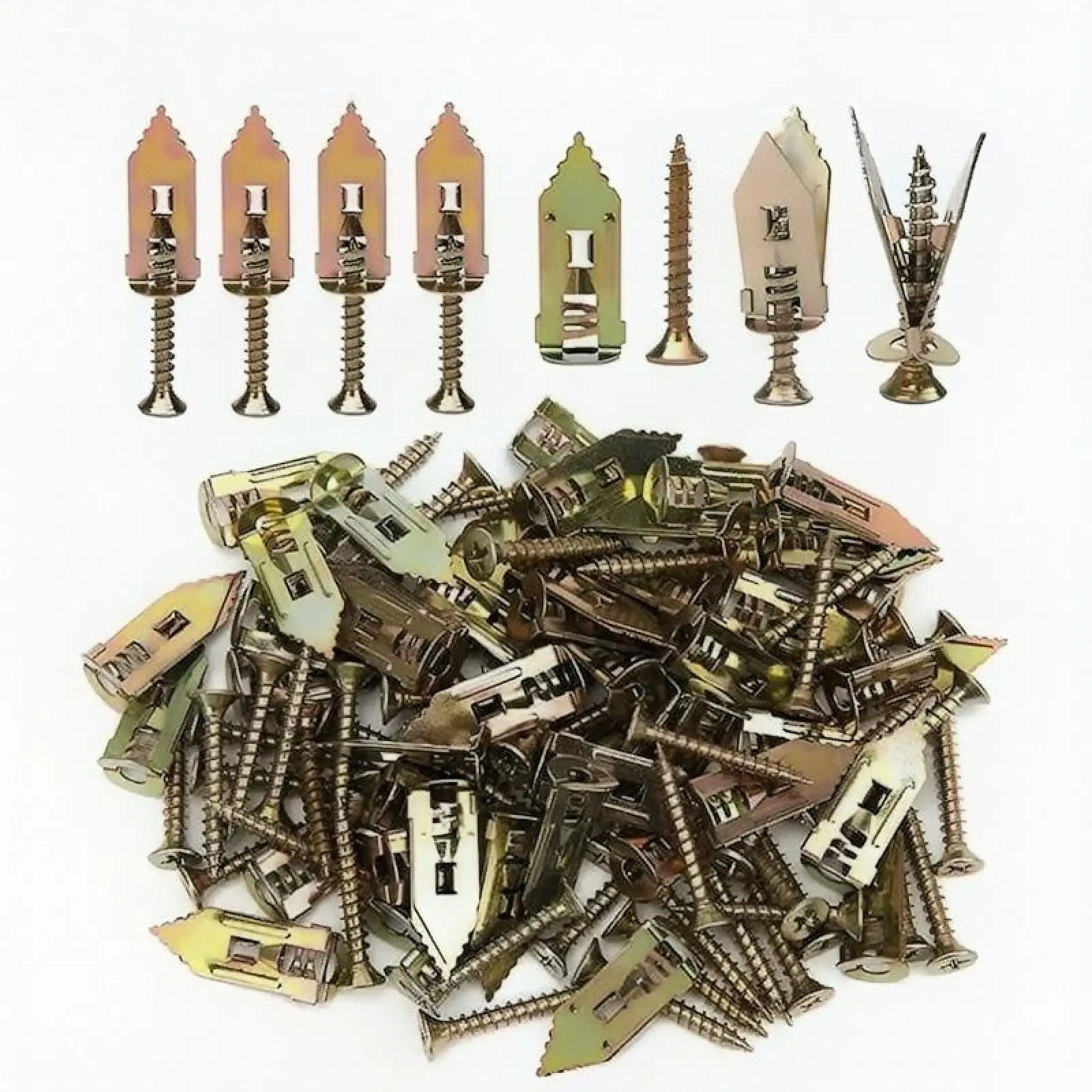 60Count Drywall Self Drilling Anchors and Screws,Heavy-Duty Zinc-Plated Steel Anchors with Self-Tapping Screws,Easy Application,No Drill or Holes in Wall,Hollow Screws and Anchors for TV,Bicycle,Cabinet Fixing Accessories.