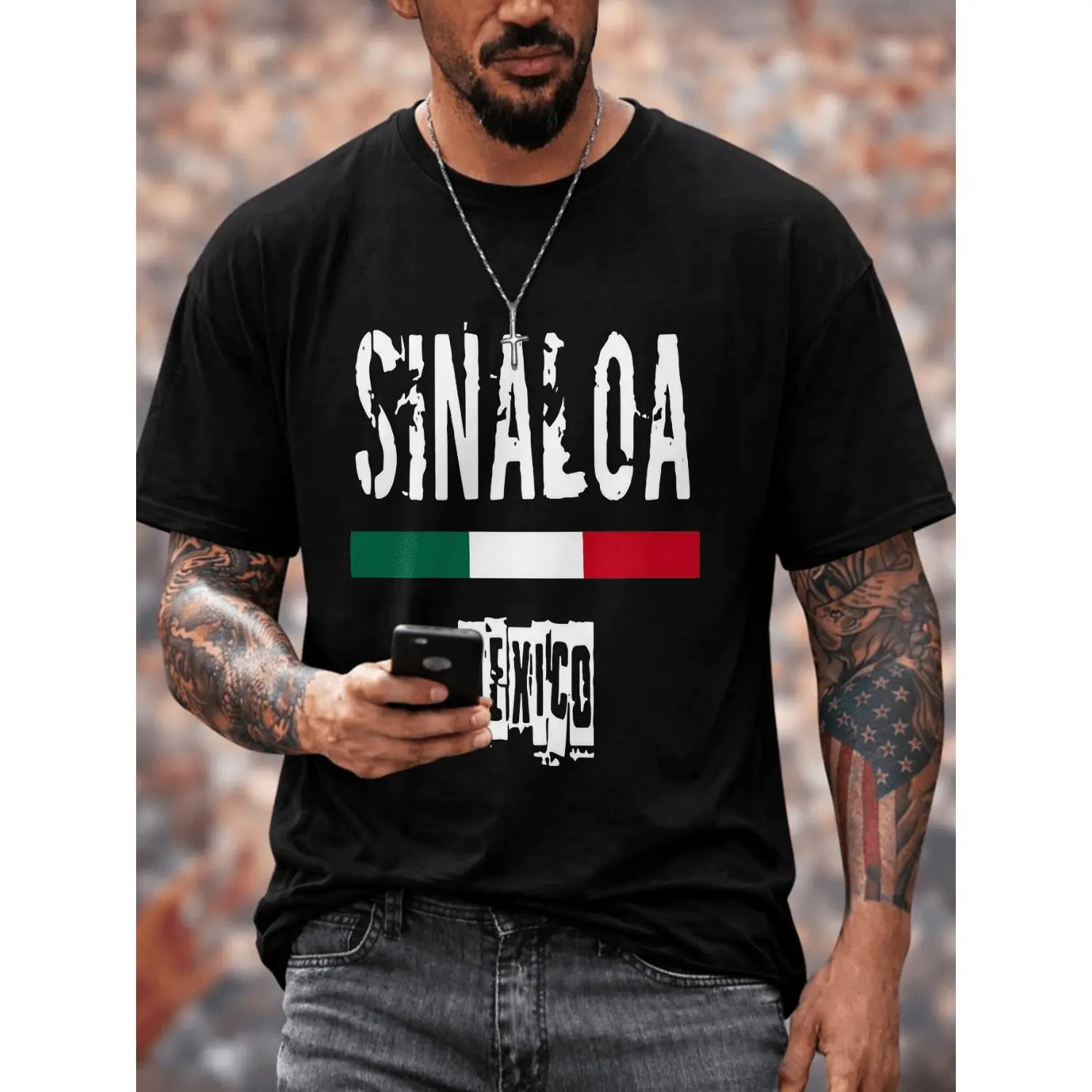 Men's SINALOA MEXICO Graphic T-Shirt - -Themed Casual Crew Neck Short Sleeve Shirt, Loose Fit Suitable for All-Season Wear, Machine Washable with Sinaloa Print for Everyday & Travel Outfits
