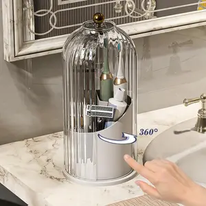 Elegant Holder with Transparent Door Lid 360 Rotating Clear Organizer for Vanity Bathroom Desktop Countertop Storage 1 Count