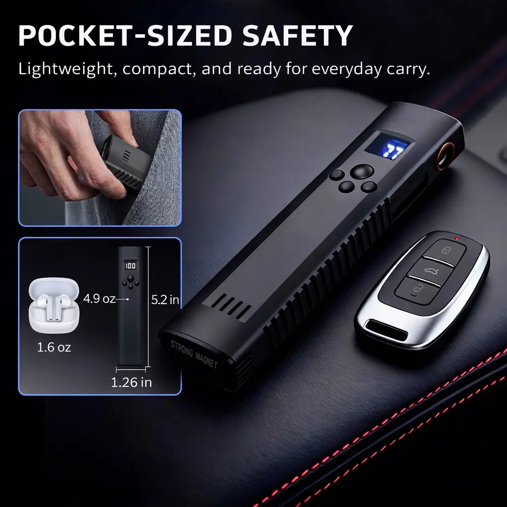 Pocket-Sized Safety Device - Lightweight Compact 4.9 oz 5.2 in 1.26 in Everyday Carry Strong Magnet