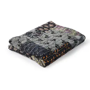 360 stand Knitted Cotton Patchwork Boho Blanket - Cotton Fiber, Knitted Weave, Patchwork Print, Gray, Indoor Use, Boho Blankets, Bohemian Style Blankets
