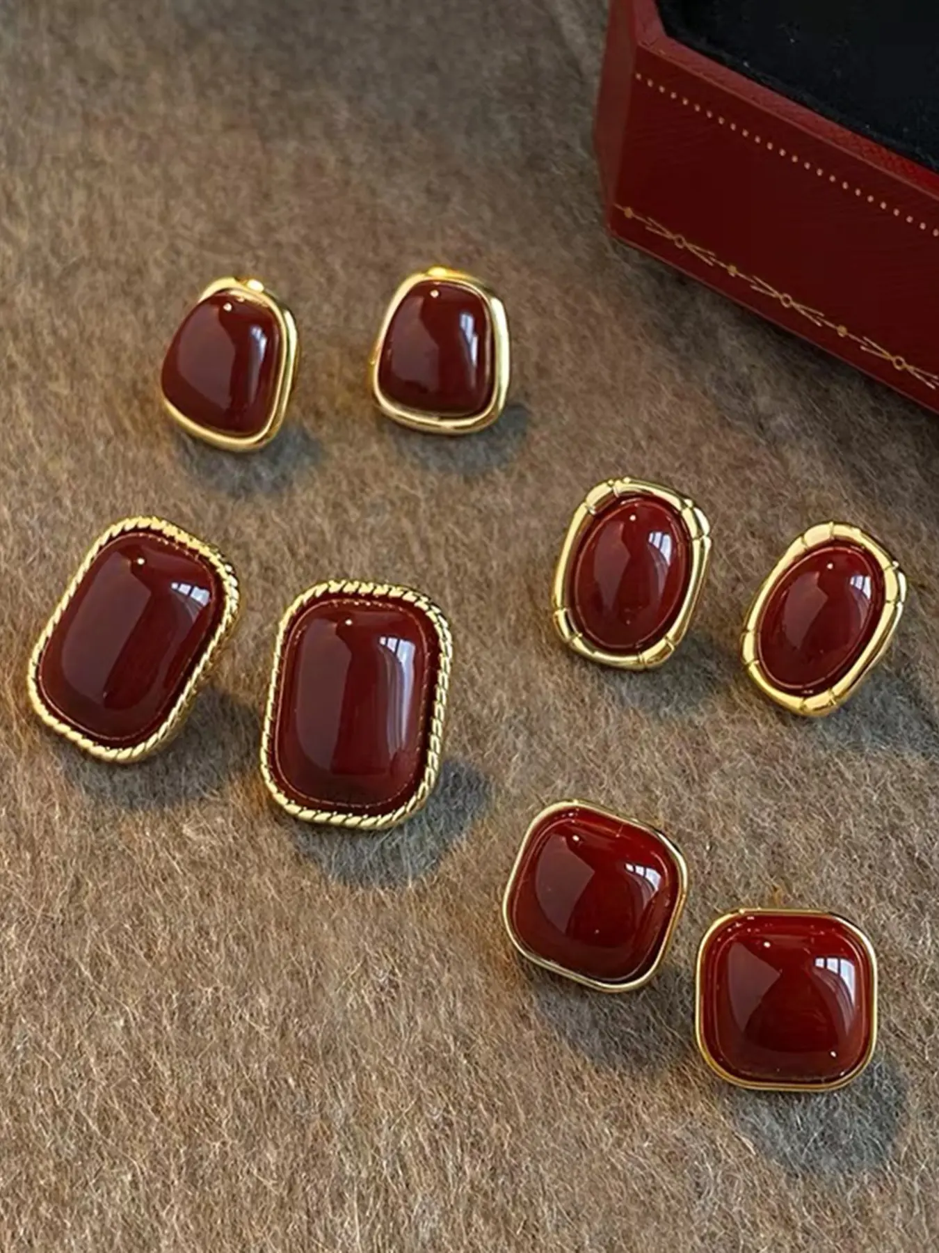 Vintage Elegant Geometric Stud High Quality Earrings Set, Wine, Fashion Jewelry for Women, All Seasons Wear, Perfect Gift Idea, Stud Earring Pack