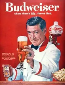 Budweiser Vintage Bar Cart Poster, When There's Life There's Bud, Retro Beer Print, Home Kitchen and BarDecor
