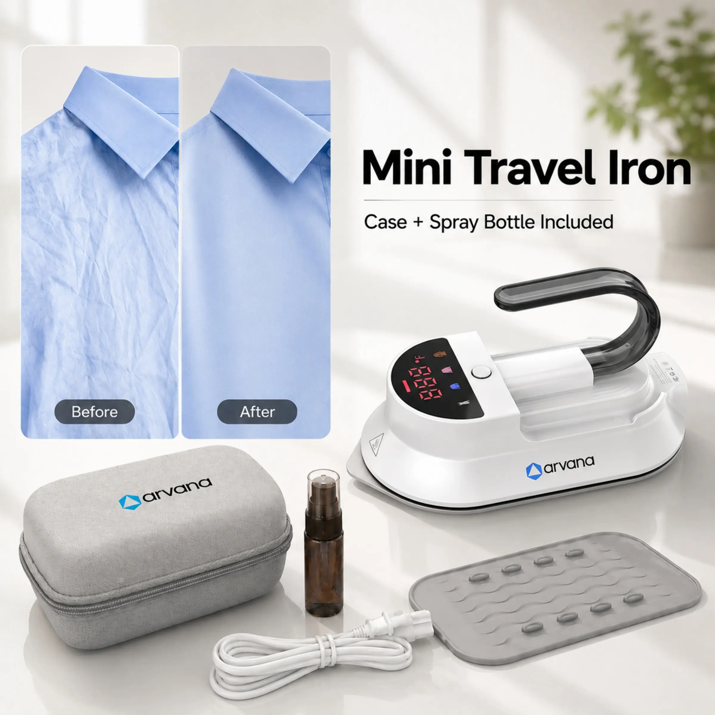 Mini Travel Iron with Digital Display, Portable Clothes Iron for Quick Touch-Ups, 100-240V Dual Voltage, EVA Travel Case Included