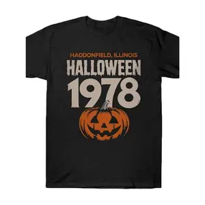 Men's women Retro 90s Halloween T-Shirt - 100% cotton vintage horror movie graphic t-shirt with Jack-O-Lantern design, short sleeve casual shirt for Halloween parties and casual outfits, Halloween costumes