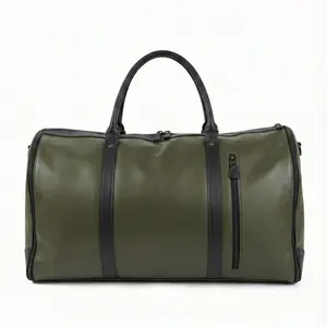 Luxe Mega Bag - 60L Large Capacity Travel Tote - Oversized Leather Carry On - Fits Airline Cabin - Duffle & Garment Bag (Olive Green)