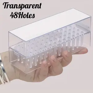 48-Hole Nail Drill Bit Storage Box, Transparent Lightweight Nail Drill Bit Storage and Display Box, Portable Organiser Storage Box