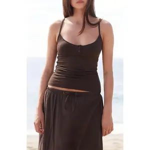 John Galt Women's Brown Tiffany Henley Tank Top