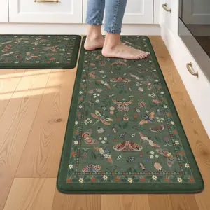 Anti  Mats for Kitchen Floor Non-Slip, Cushioned Kitchen Mats for Floor 2 count, Green Memory  Kitchen Mat Set,   Standing Mat for Bar, Office,Desk, Laundry