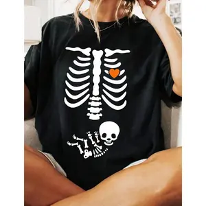 Skeleton Halloween Maternity Shirt Funny Pregnancy Announcet Shirt 2025 Pregnant Wo Costume Fall New Mom Shirt