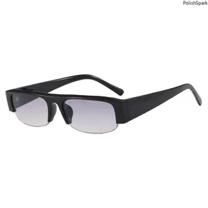 Y2K Semi-Rimless Rectangle Sunglasses for Women Men | UV400 Protection Trendy Half Rim Retro Shades, 90s Vintage Glasses for Streetwear Daily Wear Photoshoot