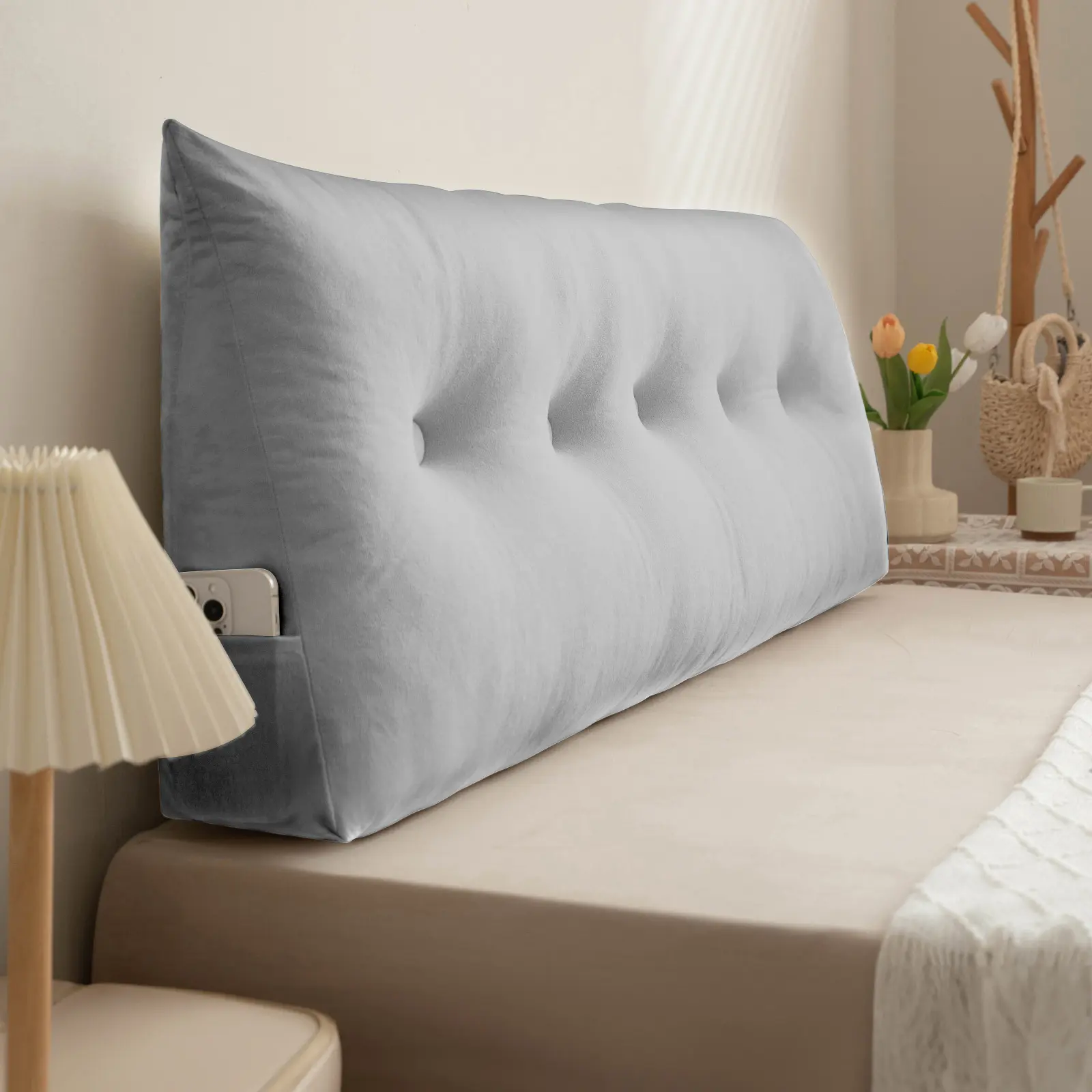 Triangular Headboard Reading Pillow, Ergonomically Designed Bed Backrest Cushion, Supportive Bolster for Back Support