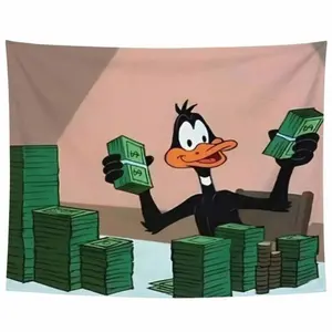 3x5ft (40x60in) Daffy Duck Print Tapestry, Lightweight Hanging Backdrop with Metal-Plastic Components, Machine Washable Funny Greedy Cartoon Wall Decor for Bedroom, Man Cave Gift for Him