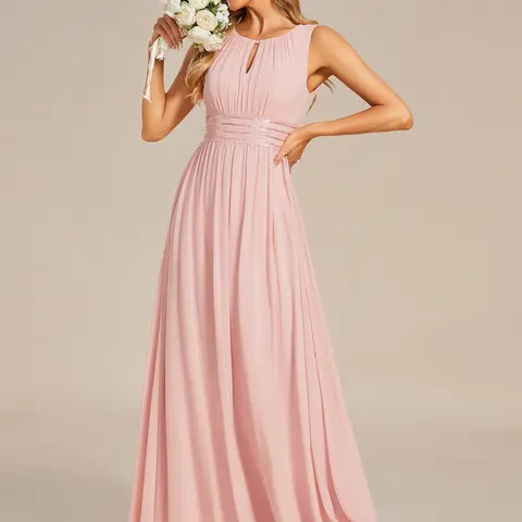 EVER PRETTY Chiffon Bridesmaid Dress - Women's Dresses, Sleeveless, Minimalist Classic Fitted Plain A-Line, Hollow Out, Waist Ribbon, Elegant Formal Wedding Guest Attire for Bridal Party ES01955, Womens Dresses,sohochic