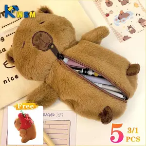 1-5PCS Capybara Plush Pencil Case Large Capacity Cute Cartoon Student Storage Pouch Desk Stationery Organizer Storage Bag