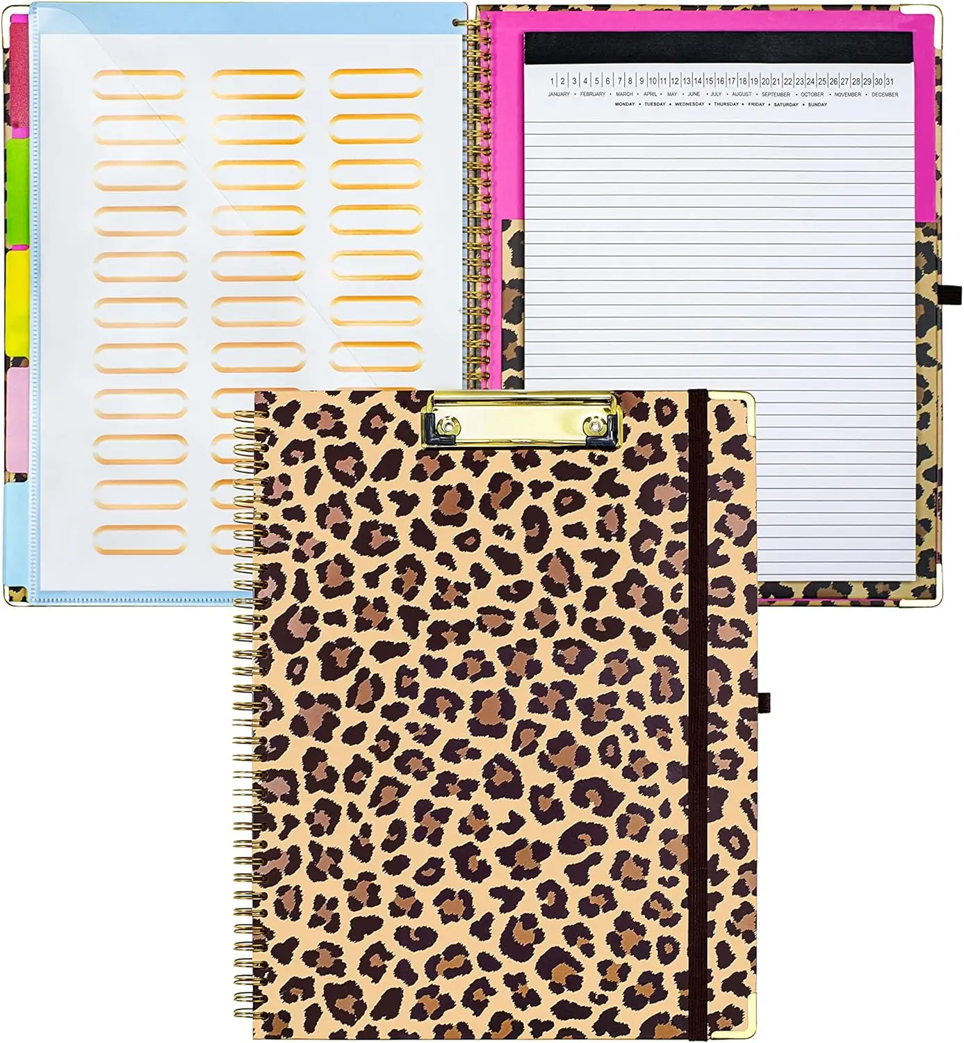 Clipboard with Storage, Clipboards Folio with Refillable 11"x8.5" Legal Pads,5 Extra Folders with Storage 10 Pockets for Documents, Portfolio Binder with Pen Holder for Men Women (Leopard)