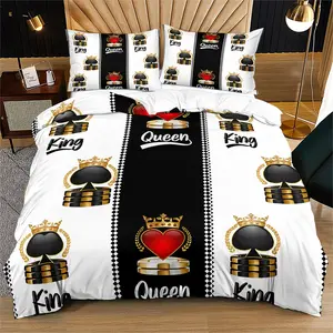Couple "King & Queen" Themed Duvet/Bedding Cover Set (2/3 Pcs), Bedroom Bedding Set: Includes 1 Duvet Cover + 1/2 Pillowcases (No Filler) Duvet Cover Sets