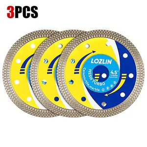 LOZLIN 3PCS 4.5" Diamond Mesh Corrugated Head Saw Blades - Ultra Thin Dry Cutting Disc for Tile, Stone, Ceramic, Marble - Angle Grinder Tools