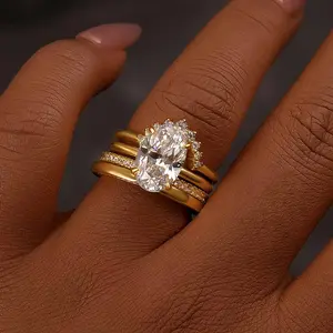 Maxine CZ 4.0ct Oval Cut 4PC Golden Engagement Ring Set, Bridal Ring Set In Sterling Silver, 5A Cubic Zirconia Women's Ring Jewelry,Wedding Ring Set for Daily,Travel,Proposal,Birthday,Anniversary, Stackable Rings