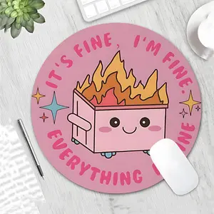 Cute Cartoon Burning Trash Can Design Round Gaming Mouse Pad, Aesthetic Desktop Decor Protective Pad, Rubber Anti-slip Lockedge Work Pad, Non Slip Mousepad, Small Size Suitable for Laptop, Desktop Computer Games, Work