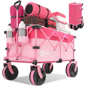 Sekey 220L Collapsible Folding Wagon, Heavy Duty Utility Cart with 330lbs Capacity, All-Terrain Wheels & Drink Holders