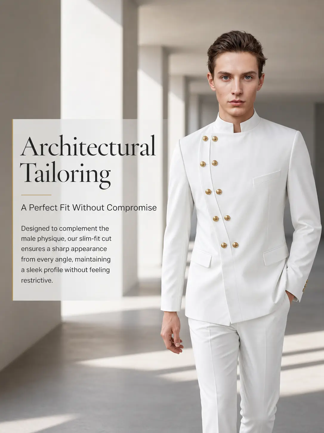GIKALA Men's White Slim Fit Blazer Jacket, Double Breasted Stand Collar Polyester Menswear with Gold Buttons for Wedding, Party, Business, Plain, All Seasons suit and tiemenswear, Slim-Fit Cut