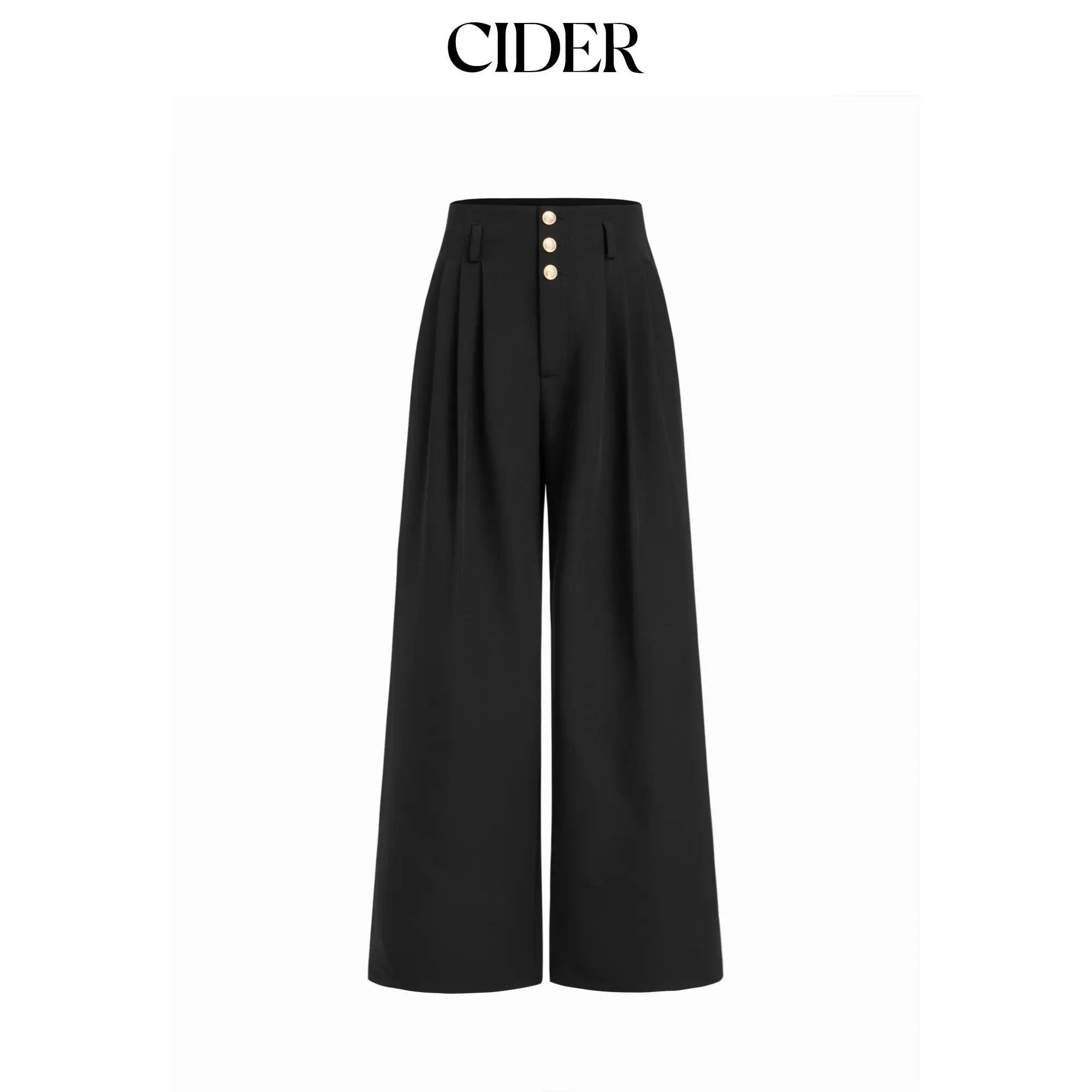 Cider High Rise Pleated Button Wide Leg Trousers, Bottom, M, Bottoms, Loose Fit Wide Leg Pants, High Waisted Pants, Draped, Woven, S