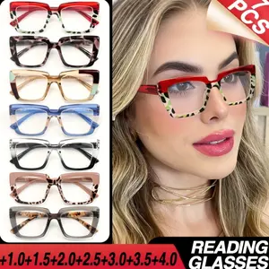GIGULA 7-piece large frame progressive reading glasses, with spring hinge, close to the face, ladies' reading glasses, suitable for daily use parties, can be used for driving, High Quality Eyewear