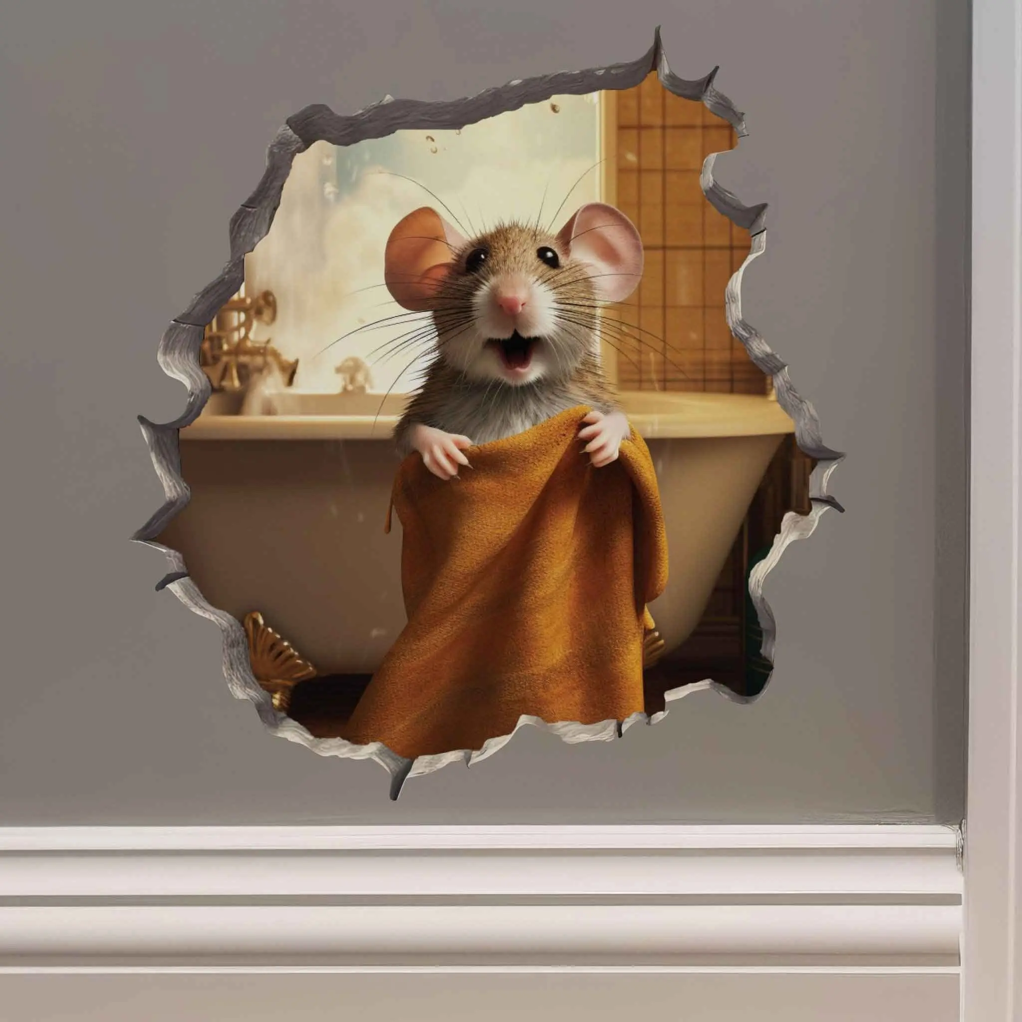 Bathroom Towel Mouse Hole Decal