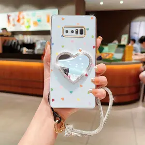 Note 8 Fashion Series Diamond Strap Lanyard Mirror Phone Holder Case For Compatible With Samsung Galaxy Note 8 Plating Cover and Impact Resistant Colorful Little Hearts Gathered Together Protector Cases