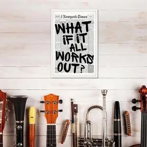 1PC What If It All Works Out Poster Vintage Letter Print Retro Newspaper black Font Canvas Wall Art Positive Affirming Quote Minimalist Prints Painting For Home Bedroom Dorm Wall Decor Minimalist Design Unframed