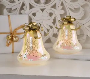 SHWK 7/28 Set of (2) 6.5" Iridescent Glass Bells w/ Bow by Valerie