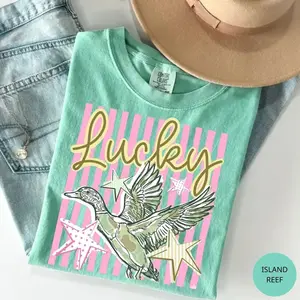 Comfort Colors Duck Striped T Shirt, Funny Animal Meme Shirt, Retro Summer Coastal Preppy Stripes, Boutique Tee, Unisex Garment-Dyed Tee, Crewneck Top