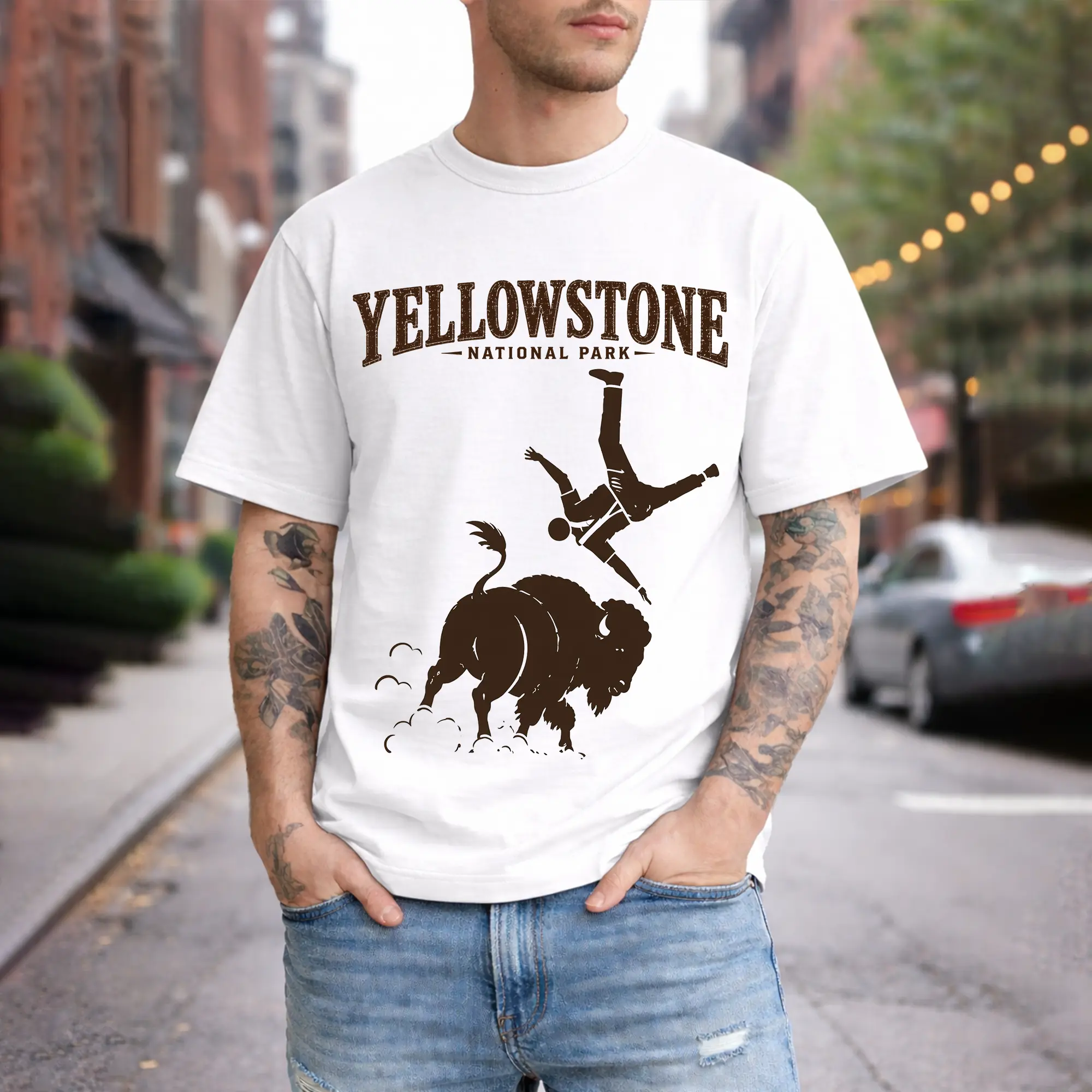 Women's 100% Cotton Casual Shortsleeve T-Shirt - Yellowstone National Park Meme, Bison, Don't Pet The Fluffy Cow, Bye Son, Breathable, Medium Length, Digital Print