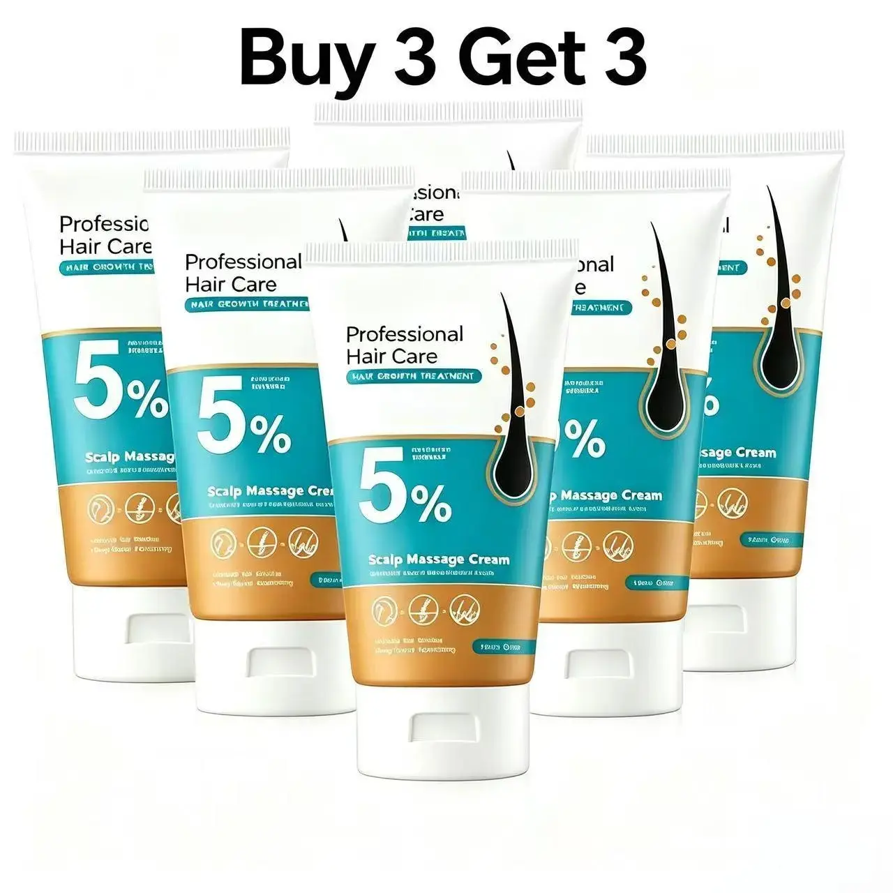 Buy 3 Get 3 Free 5% Minoxidil & Keratin Scalp Massage Cream for Hair Growth Treatment Men Women Nano Foam Essence Fast Regrowth Prevent Loss