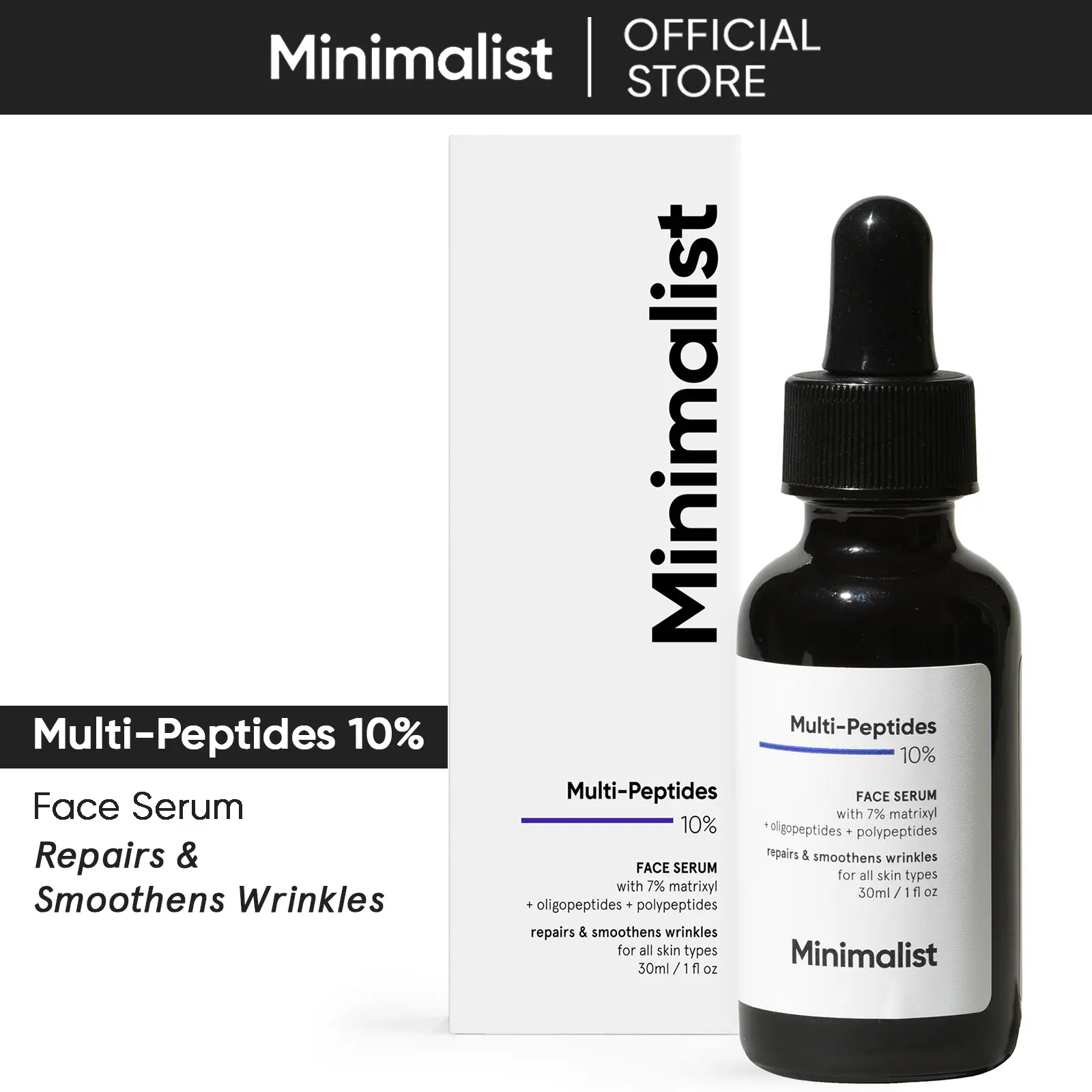 Minimalist Multi Peptide Anti Aging Face Serum | Anti Wrinkle Collagen Boosting Overnight Repair Serum | For Women & Men | 1 Fl Oz/30 ml