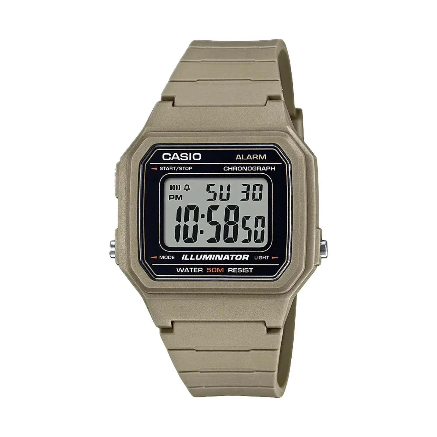 Casio Men's Classic Digital Watch with Beige Strap - W-217H-5AVCF