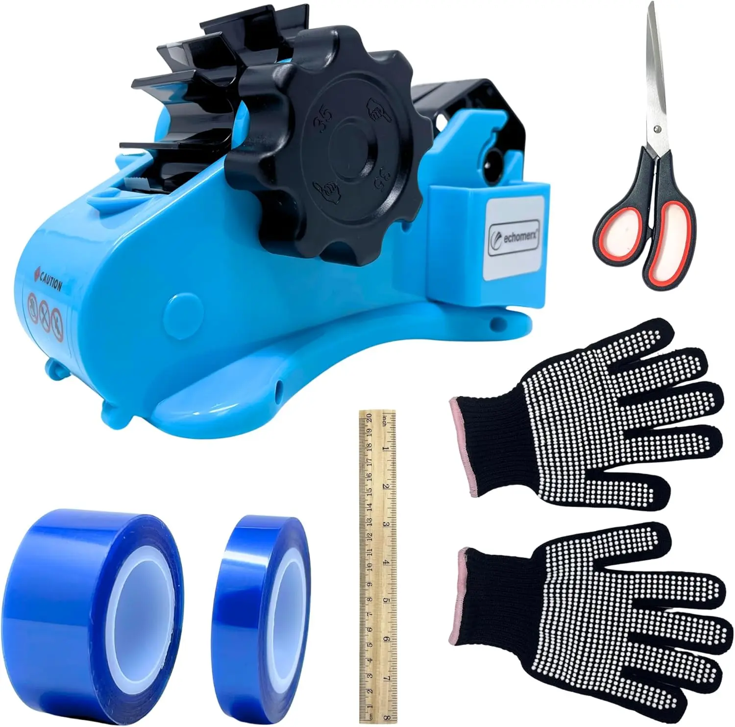 echomerx Sublimation Tape Dispenser Bundle Lite Edition - Semi-Auto Tape Dispenser, Heat Resistant Gloves, Heat Tapes, Ruler & Craft Scissors - Essential DIY Sublimation Kit
