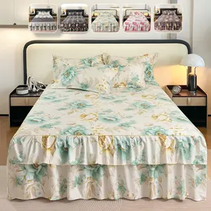 2/3pcs Bed Skirt Fitted Sheet Set, 38cm/14.96" Drop for Under-Bed Storage Coverage, Elastic Secure Fit Non-Slip, Soft & Breathable Fabric, Includes Pillowcases, Ideal for Home, Apartment & Dorm
